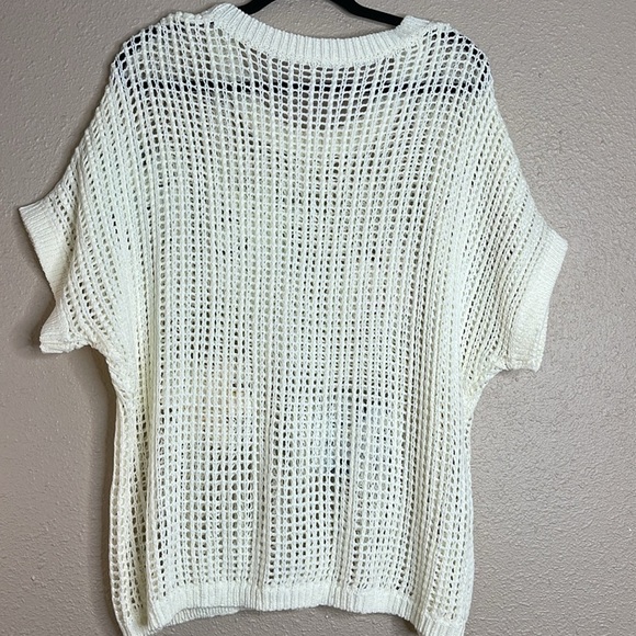 Women’s Ivory White Open-Knit Sweater with Colorful Crochet Flowers Sz XL - Picture 6 of 8